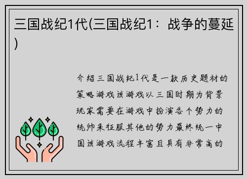 三国战纪1代(三国战纪1：战争的蔓延)